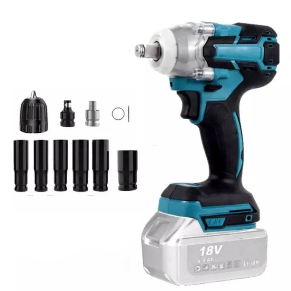 

18V 520Nm Brushless Cordless Electric Impact Wrench 1/2 inch Wrench Screwdriver Power Tools Compatible for Makita 18V Battery