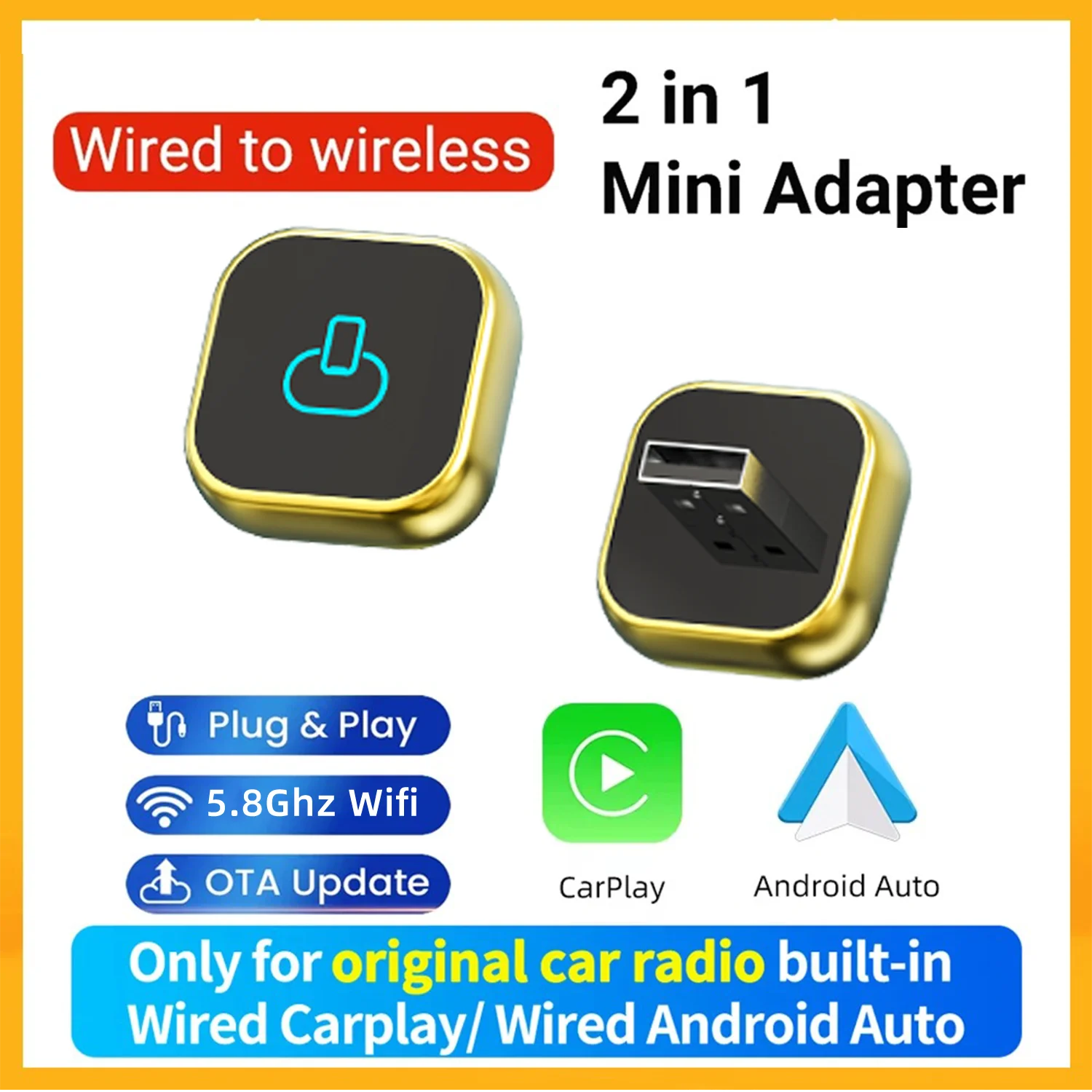 L'adattatore Carplay wireless 2 in 1 converte Wired in Carplay wireless e Smart Box Android Auto AI per auto Carplay cablate al 98%