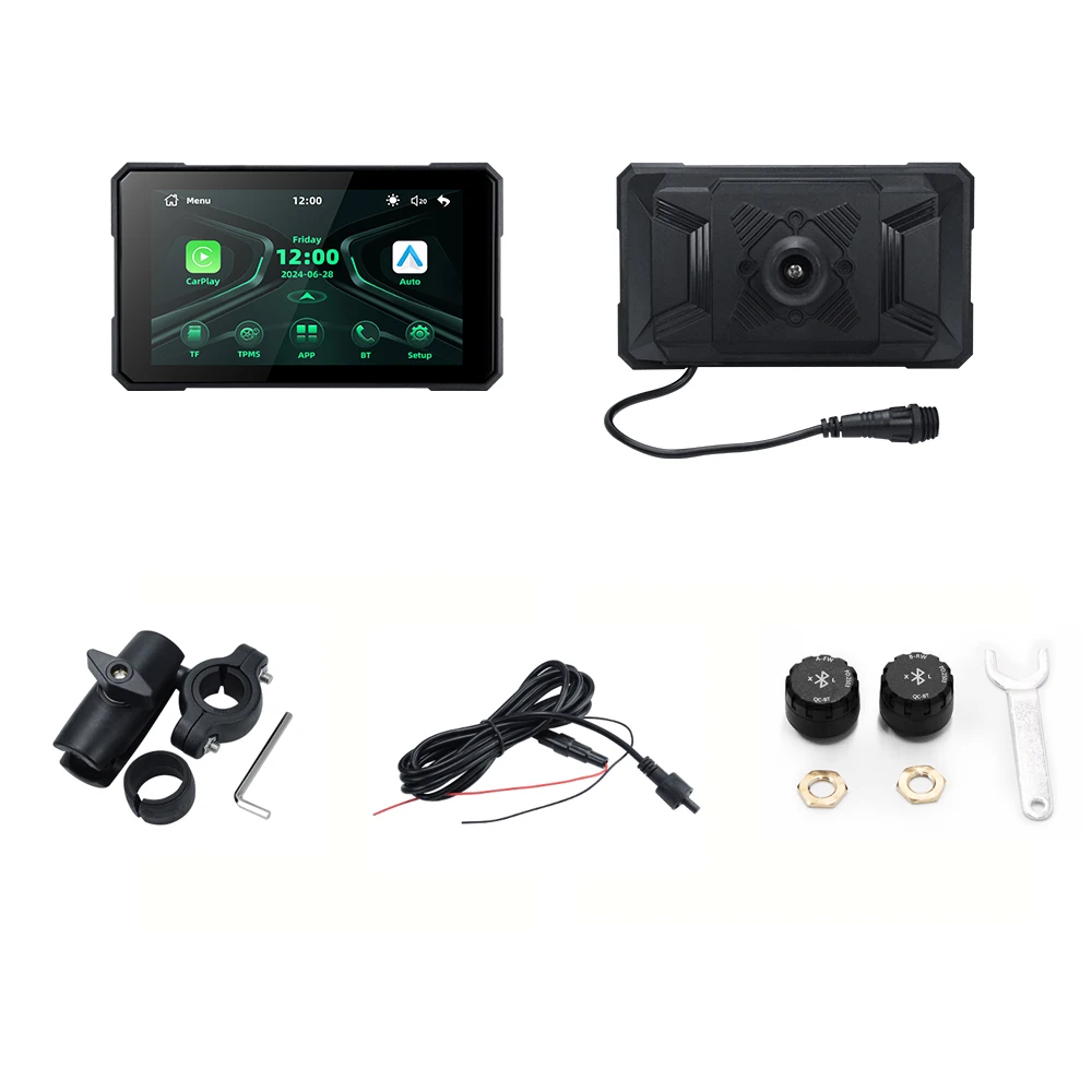 EKIY 5,0 inch draadloze CarPlay Moto Android Auto motorfiets dashboard scherm draagbare digitale GPS Moto navigatie TPMS