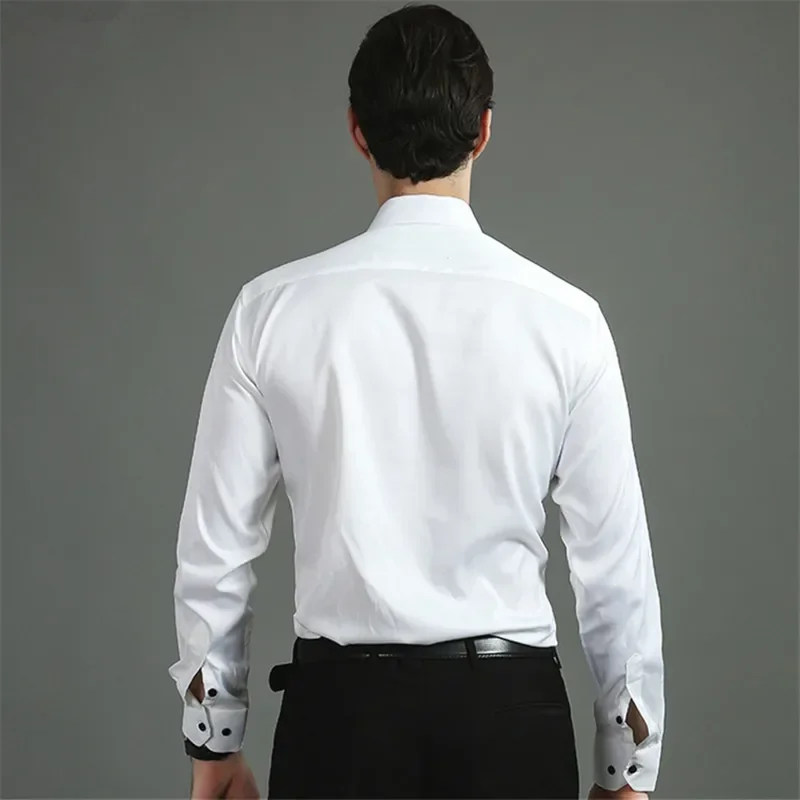 

Spring Autumn Men's Long Sleeve Shirt Non Iron Business Casual Formal Work Dress Elastic Slim Fit White Pink Tops