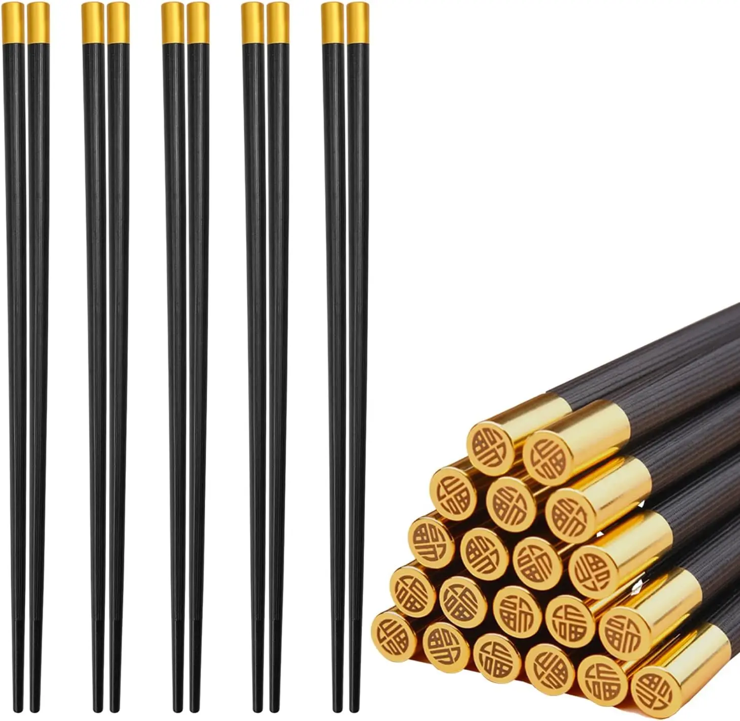 5 Pairs Reusable Dishwasher Safe Chopsticks, 9.57inch/24.3cm Matte Non-Slip Chinese Word Style Chop Sticks For Food, Cooking