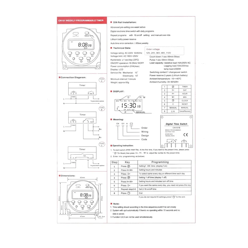 220V 110V 24V 12V CN101A Digital LCD Power Timer Programmable Time Switch Relay 16A CN101