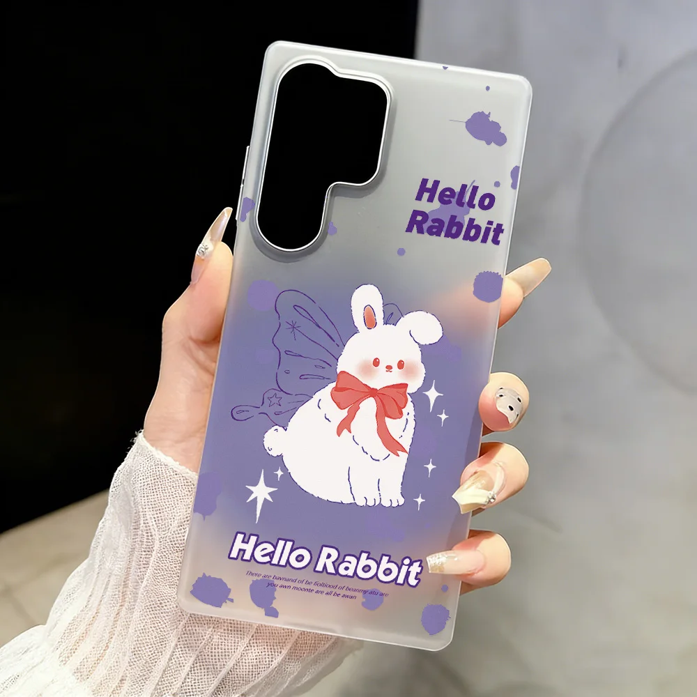 Matte White Clear Phone Case for Samsung Galaxy S26 S25 Ultra S24 FE A57 5G A07 A06 A15  Cases Gradient Purple Butterfly Rabbit