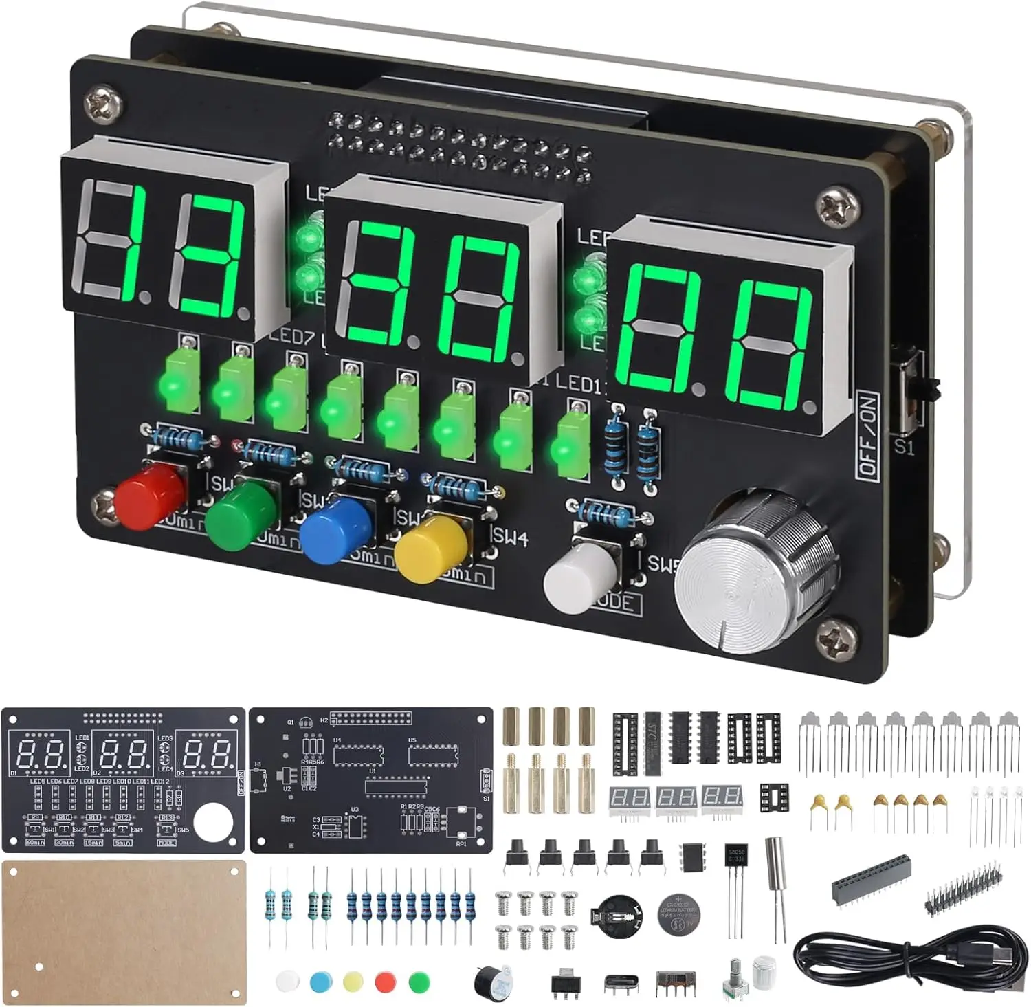 Elektronische Uhr Lötset 6Bit Digitaluhr mit bunten Lichtern DIY Countdown-Timer 24-Stunden-Wecker Elektronik-Kit