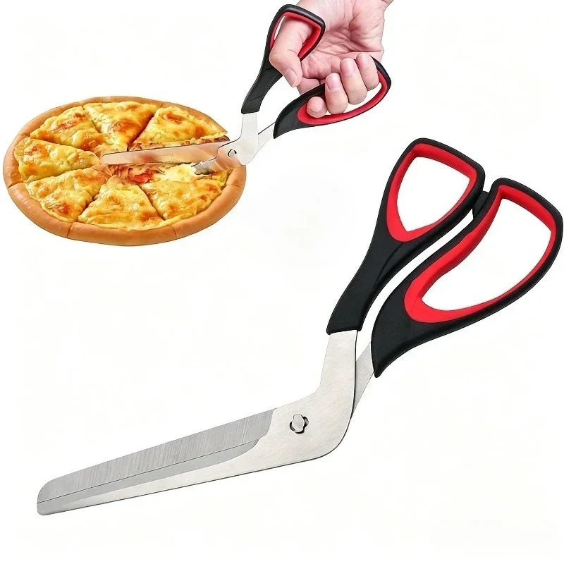 Multifunctional Pizza Scissors Stainless Steel Blade Detachable Cutting Tools Ergonomic Grip Black&Red for Restaurant Kitchen