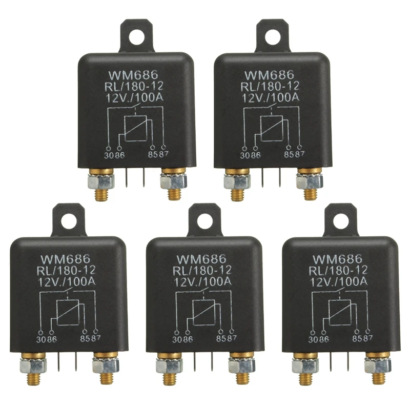 5X 12V 100Amp 4-Pin Heavy Duty ON/OFF Switch Split Charge Relay For Auto Boat Van Black