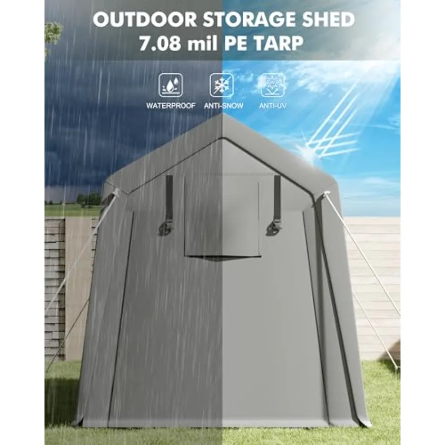 Outdoor carport shelter for cars motorcycles bikes lawn mowers RVs; heavy-duty waterproof tarp sidewalls; gray color; portable view 5