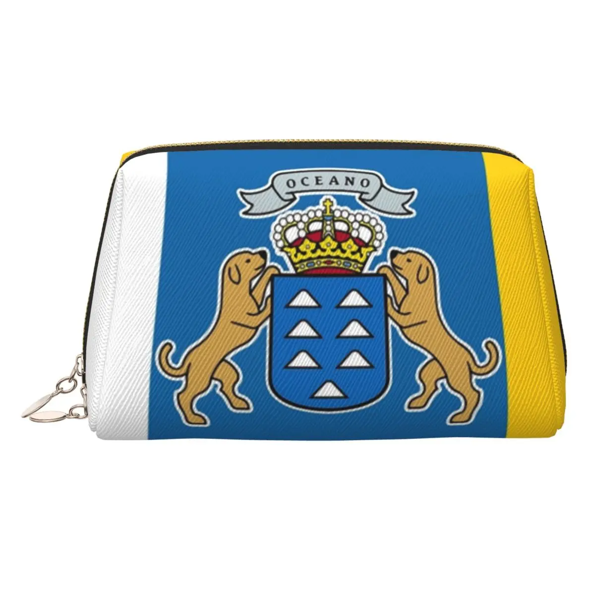 Bolsa de cosméticos de viaje con bandera de Isla Canaria personalizada para mujer, organizador de maquillaje de artículos de tocador con bandera de España, Kit Dopp de almacenamiento de belleza para mujer