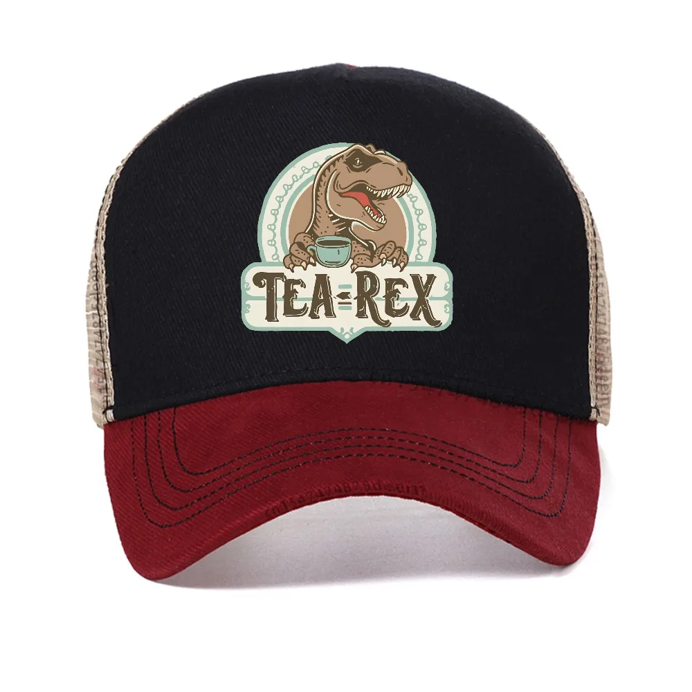 

Funny Tea Rex T-Rex Dino Men baseball cap Coffee Hot Drink Cartoon Kawaii Humor Women Graphic caps fashion mesh Snapback hat