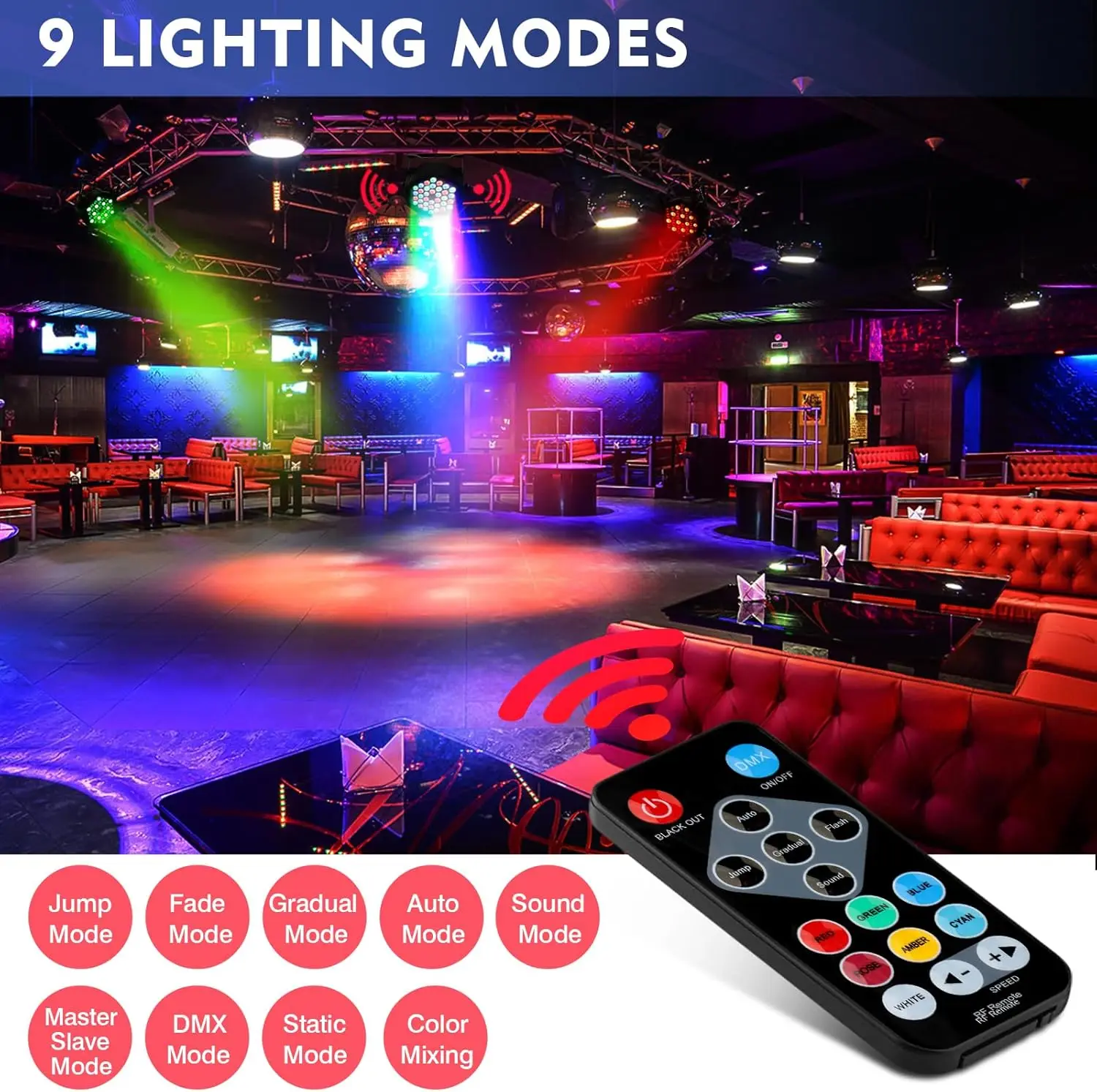 Par Lights Battery Powered -  36W Stage Par Light 4 Pack with Bag Sound Activated Auto Play by Remote  Control