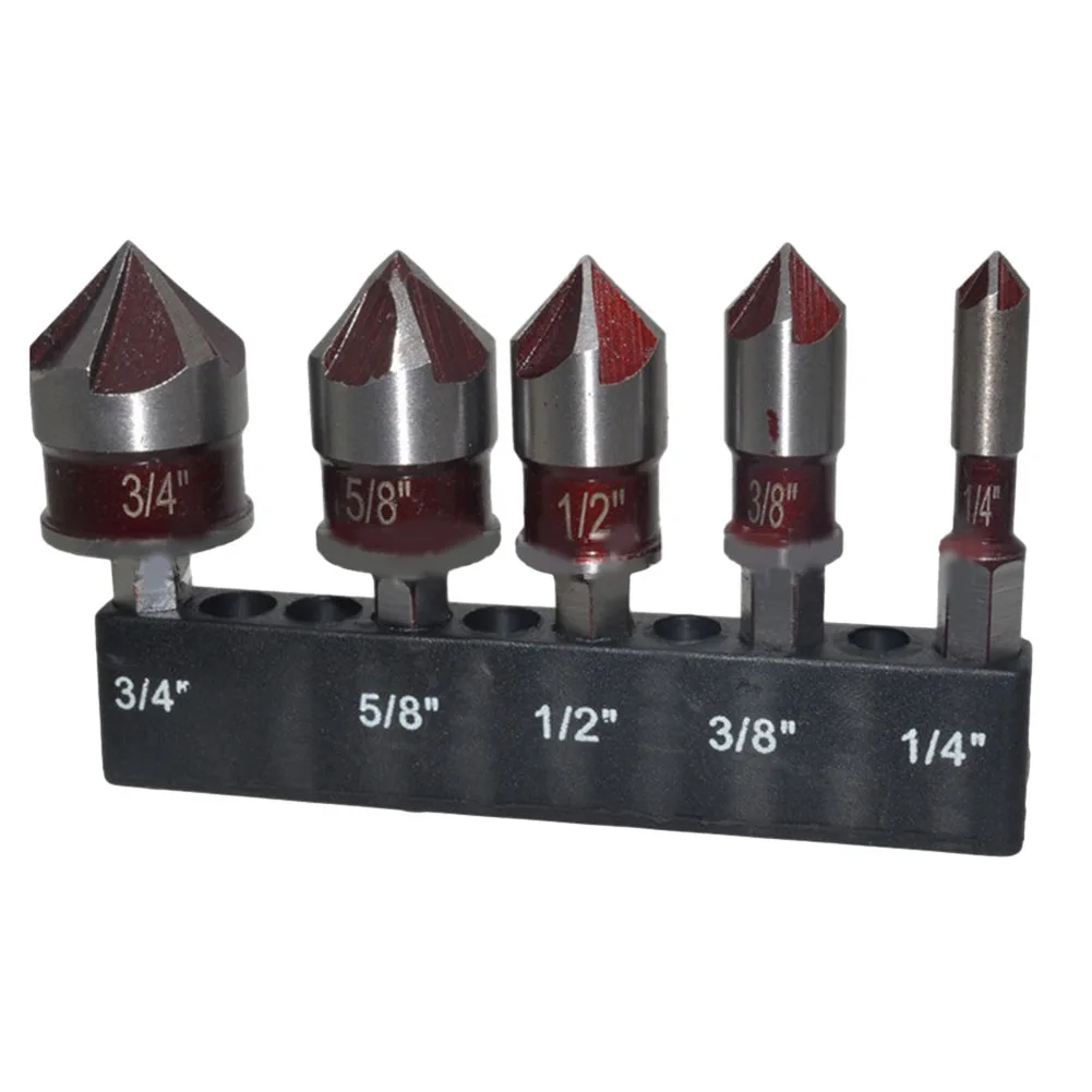 

5pcs 5 Flute Metal M35 Cobalt Countersink Drill Bit Set 82 Degree Boring Drill For Woodr Metal Chamfer Cutter Chamfer Metal Dril