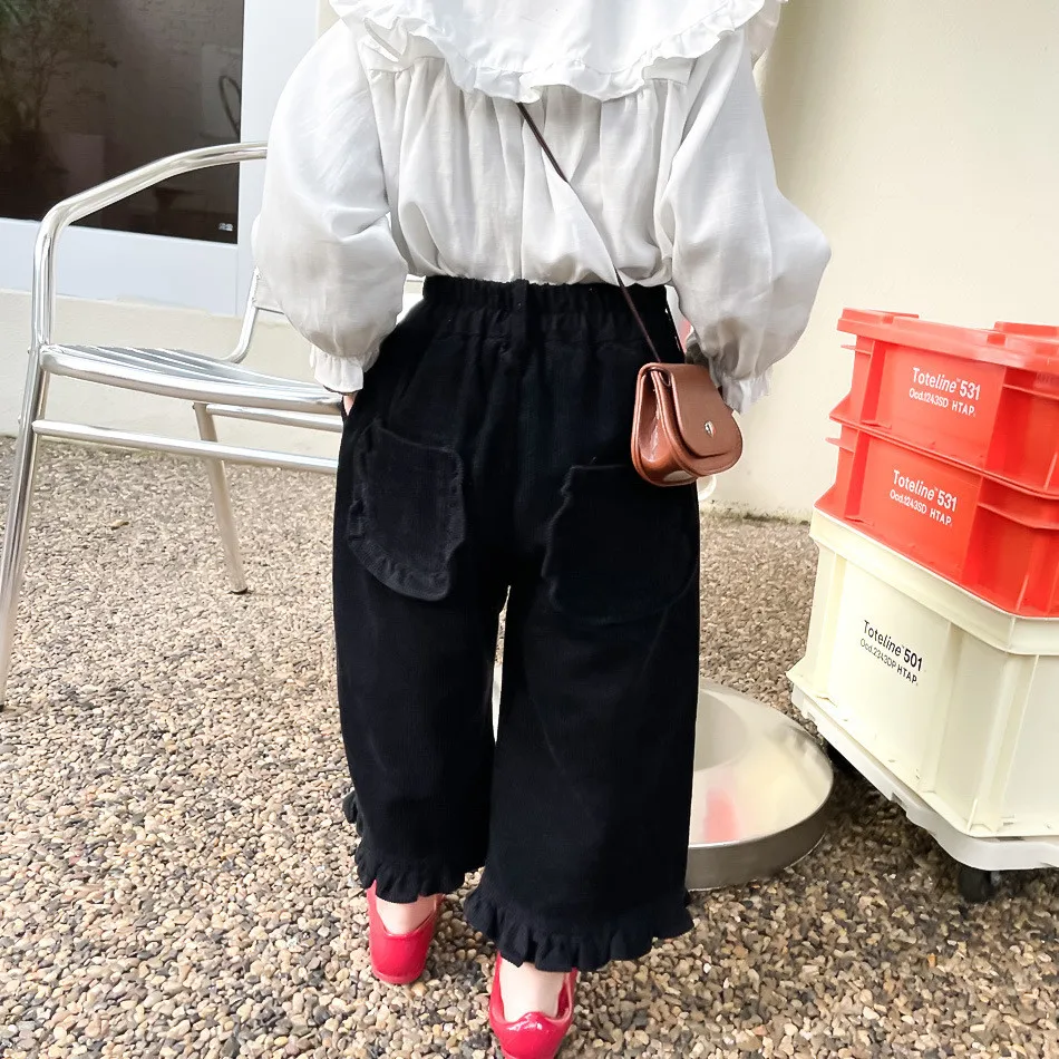 

Spring and Autumn Girls' Pants Fashion Children's Korean Edition Corduroy Pants Baby's Western Style Loose Wide Leg Pants