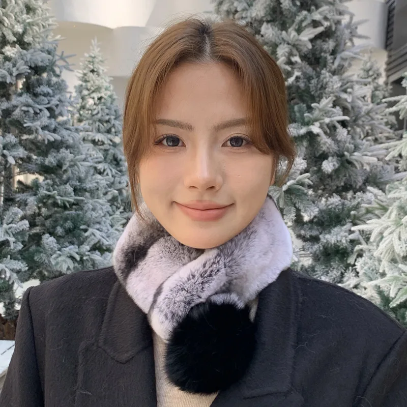 冬のリアルレックスウサギの毛皮のスカーフ暖かい両面厚い毛皮のスカーフ女性のファッションネックウォーマーキツネの毛皮の毛皮のネッカチーフ