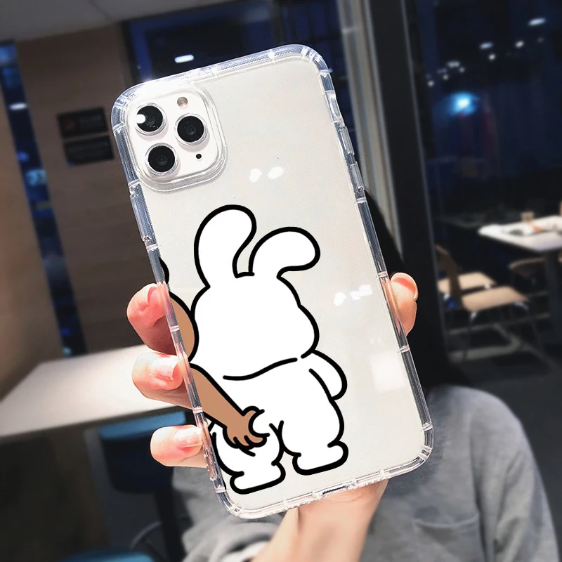 Funny Cartoon Pinch Butt Bear Rabbit Couple Case For iPhone 14 15 Pro Max 11 12 13 XR XS Shockproof Clear Soft Phone Cover Shell