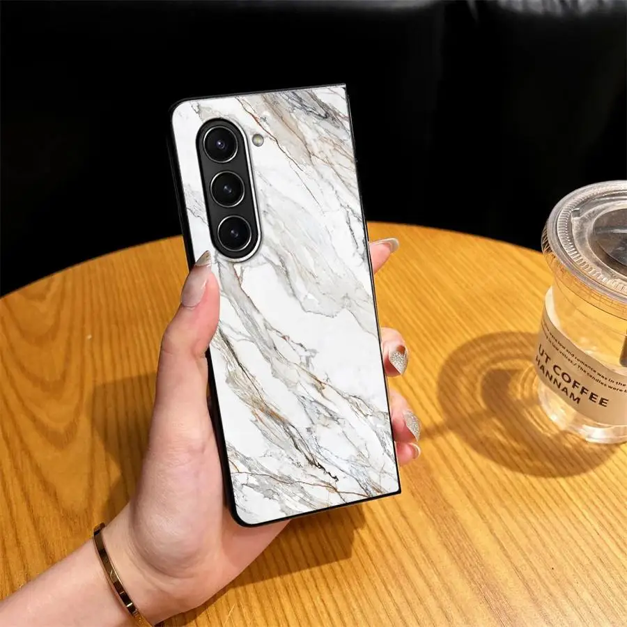 White Marble Print Case for Samsung Galaxy Z Fold 8 Ultra ZFold4 ZFold6 ZFold3 Z Fold 7 6 5 4 3 ZFold7 ZFold5 Phone Shell Funda