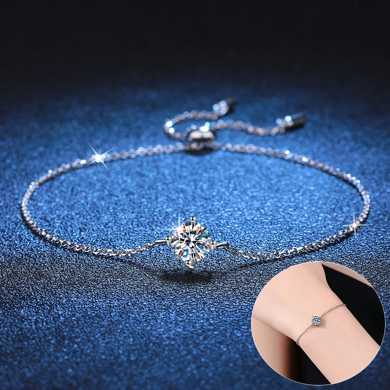 

Apasion 6mm 1 Carat D Color Moissanite Bracelets For Women 100% 925 Sterling Silver Bangle Wedding Party Sparkling Fine Jewelry