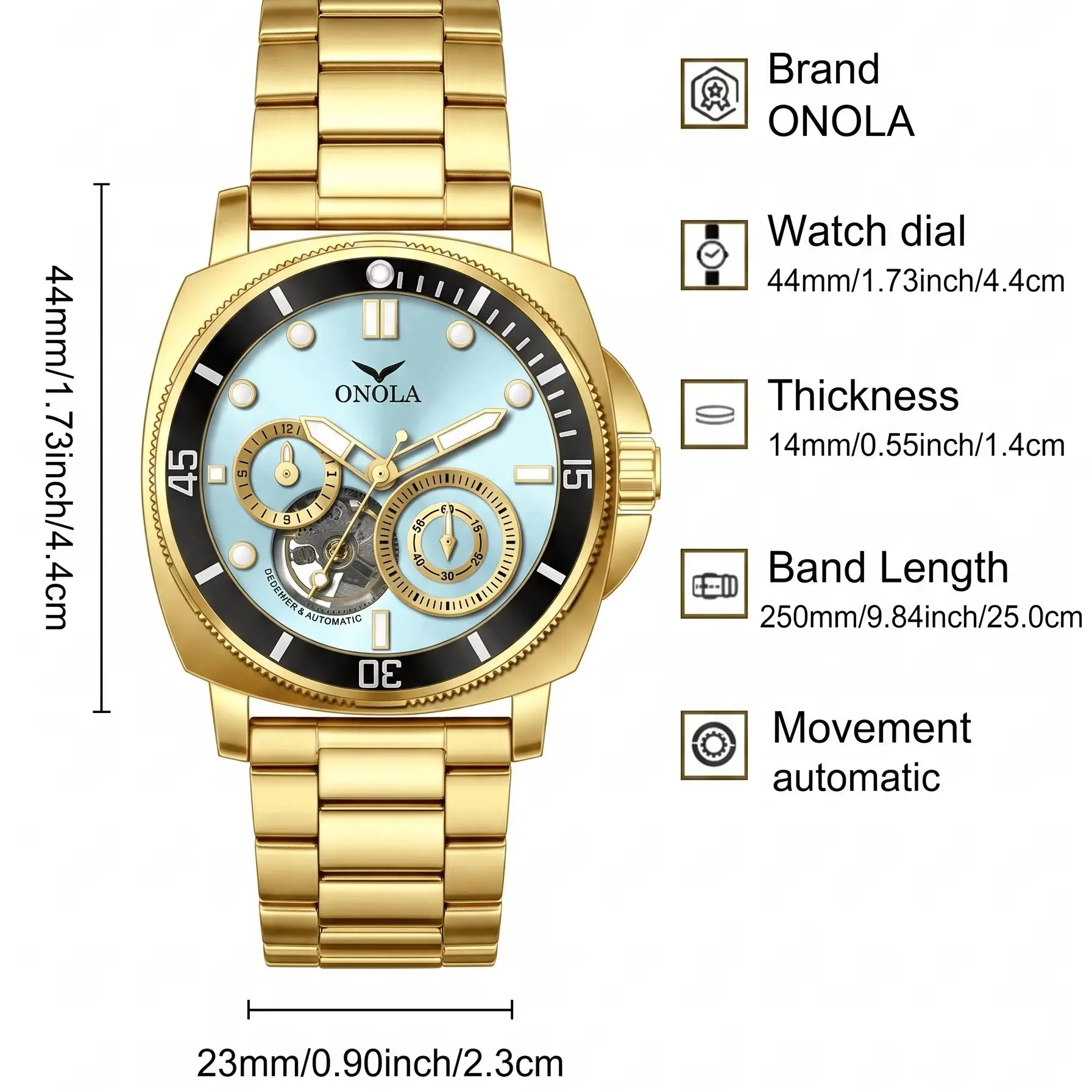 ONOLA mechanical watch, alloy case, hollowed out timing dial, stylish and luxurious sports men's watch, is an ideal gift for fam