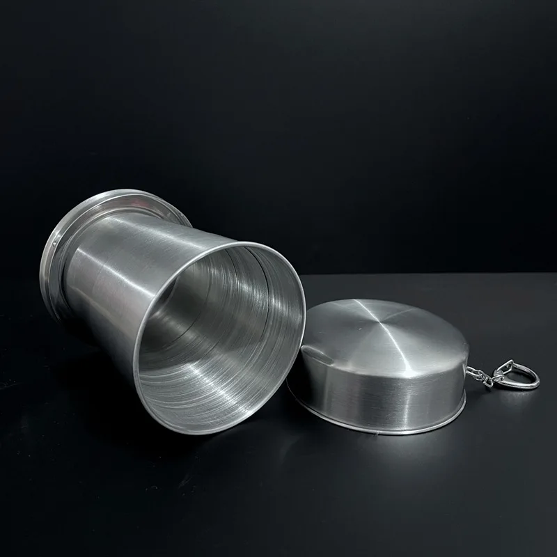 2Pcs 75ml Stainless Steel Folding Cup With Keychain Portable Retractable Telescopic Cups