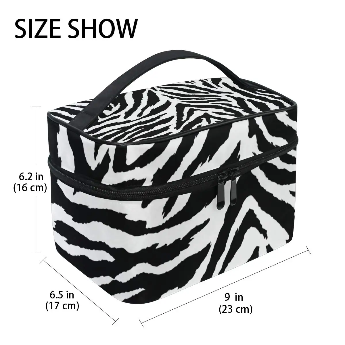 Animal Zebra Print Black White Skin Cosmetic Bag Large Capacity Handy Toiletry Case Travel Makeup Organizer for Girls Women