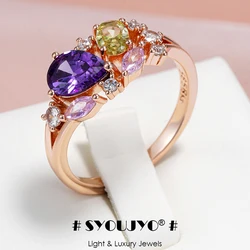 SYOUJYO Multicolored Natural Zircon Luxury Ring For Women 585 Rose Gold Color Party Fine Trendy Jewelry