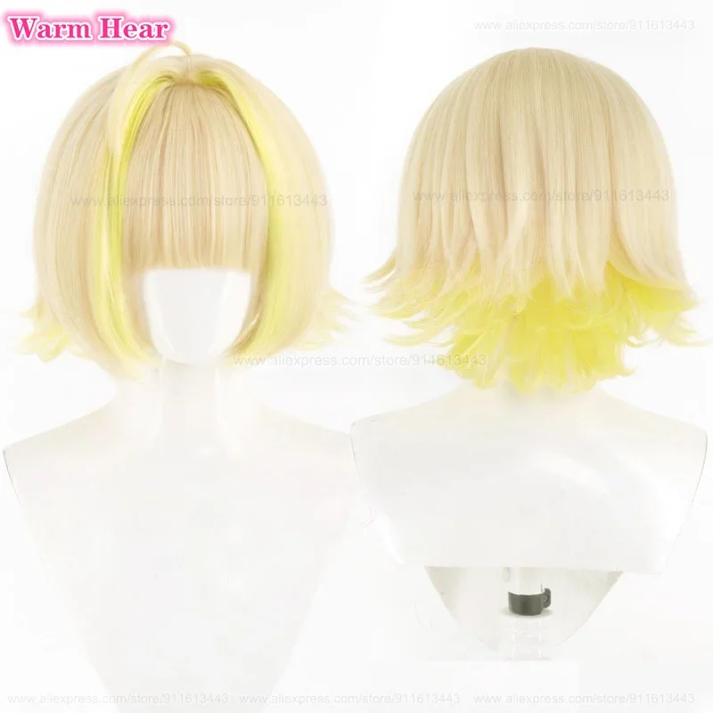Elegg Synthetic Hair Game Short 30cm Light Yellow Gradient Cosplay Anime Wig Heat Resistant Hair Halloween Party Wigs + Wig Cap