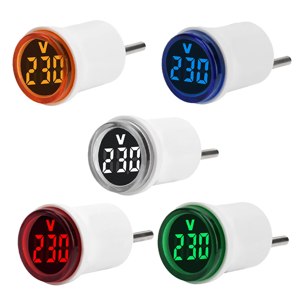 LED الفولتميتر الرقمي التيار المتناوب 50-500 فولت مقياس الجهد الصغير المستدير أحمر/أبيض/أزرق/أخضر/برتقالي جهاز قياس الجهد الكهربائي مراقبة الجهد الاتحاد الأوروبي التوصيل