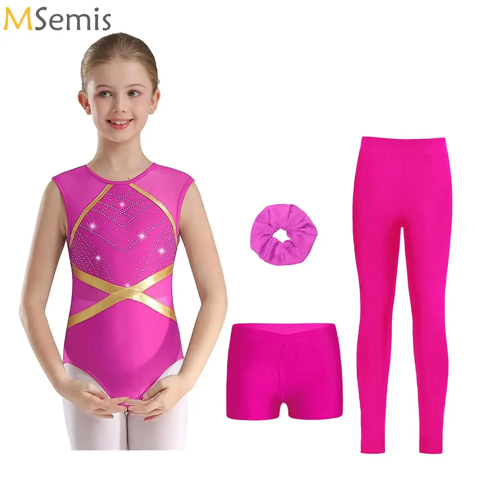 

Kids Girls Figure Skating Dancewear Gymnastics Leotards Ballet Dance Bodysuit Set Ballet Dance Training Jersey Unitard Costume