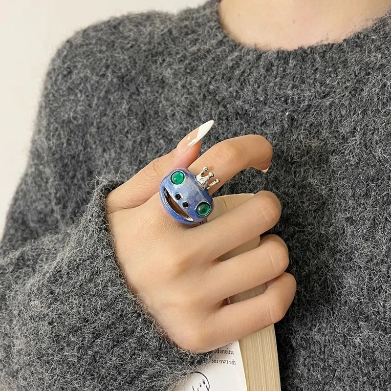 

1 шт., новый дизайн, кольцо в виде лягушки, креативное кольцо с бриллиантом и синим животным, кольцо в виде лягушки, женское ретро-персонализированное кольцо на палец, модные мини-ювелирные изделия