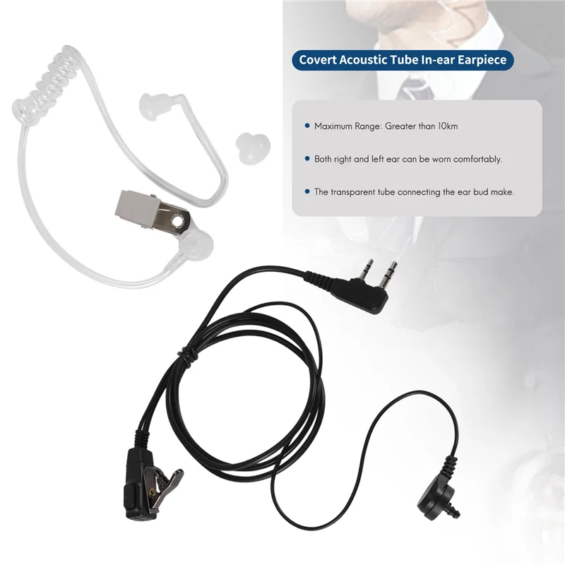 2 Pin PTT MIC Headset Covert Acoustic Tube In-ear Earpiece For Kenwood TYT Baofeng UV-5R BF-888S CB Radio Accessories