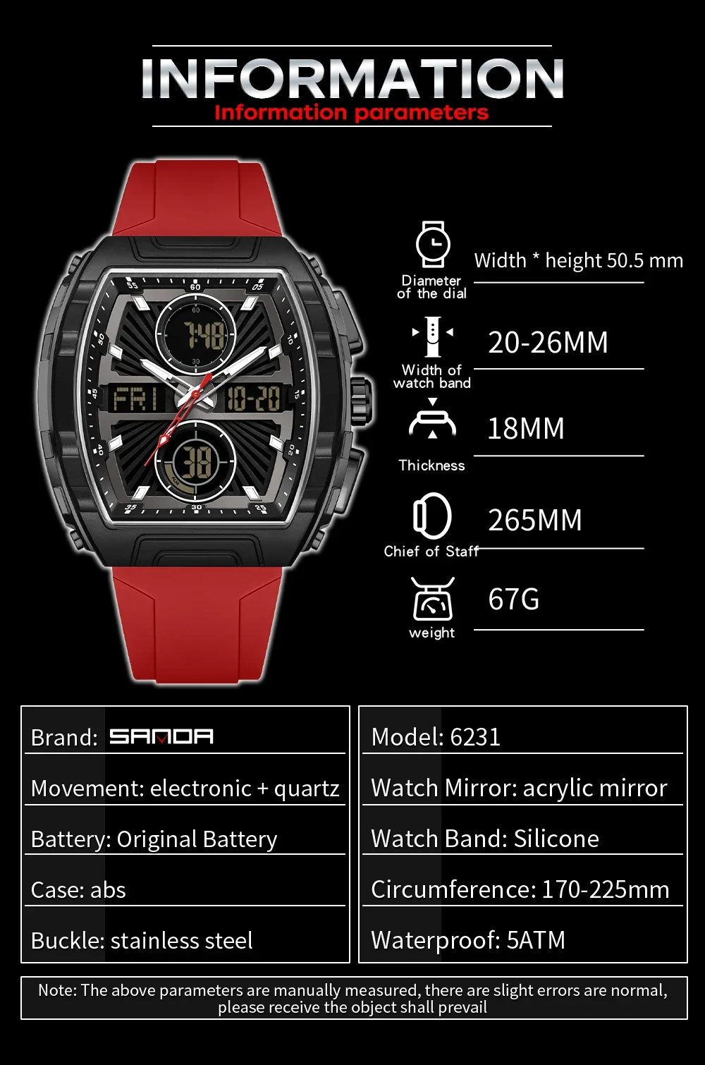 SANDA جديد 6231 ساعة رجالي إلكترونية موضة رقمية متعددة الوظائف ساعة سيليكون مقاوم للماء تاريخ أسبوعي ساعة رجالي