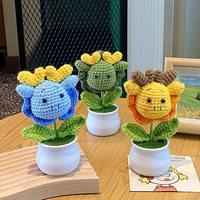 Handmade Crochet Dragon Flower Pot Home Room Decoration Finished Wool Knitting Office Desktop Ornament Christmas Birthday Gifts