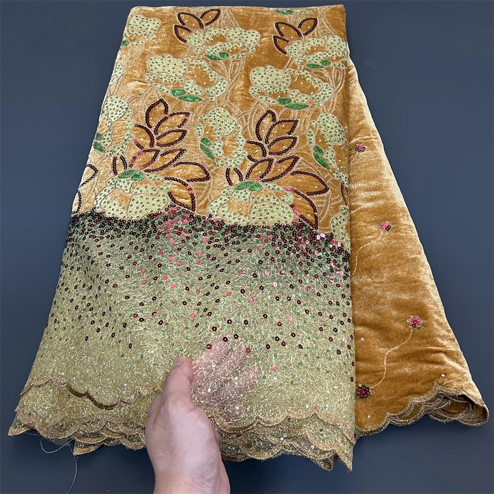 

African Nigerian Tulle Lace Fabric with Sequins Embroidery, Sewing Guipure, Velvet Prom Dresses, High Quality, 5Yards PS0038