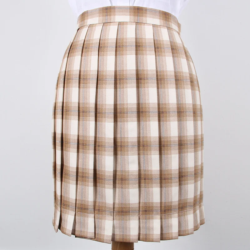 Women's Pleated Vintage Skirts Plaid Print Tartan Skater JK School Uniform Midi Skirt A-line Ties Accessories Girls-Orange Skirt