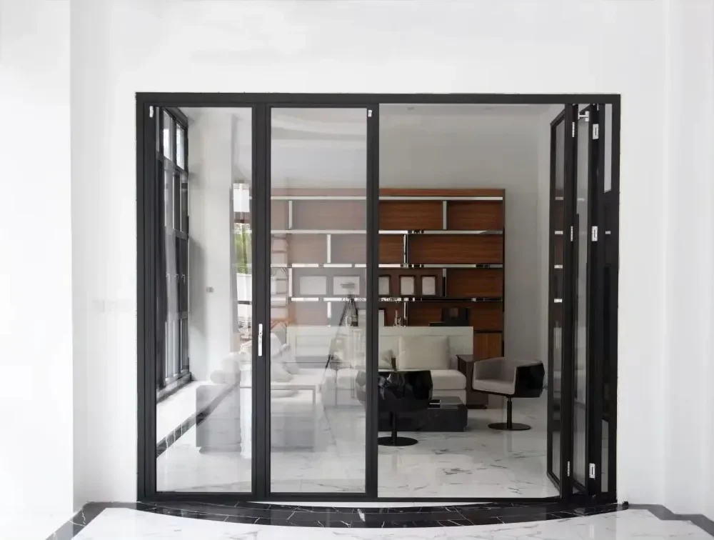 

Sixinalu Bifold Door Waterproof Exterior Patio Aluminum Folding Door Tempered Glass Accordion Doors Price Per Square Meter B