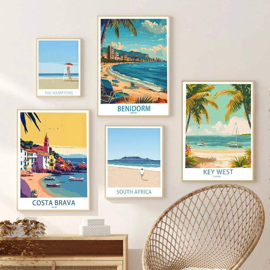 Minimalist Canvas Posters Colorful Architecture Coastal City Beach Walk Journey Fashion Painting Wall Art Home Living Room Decor