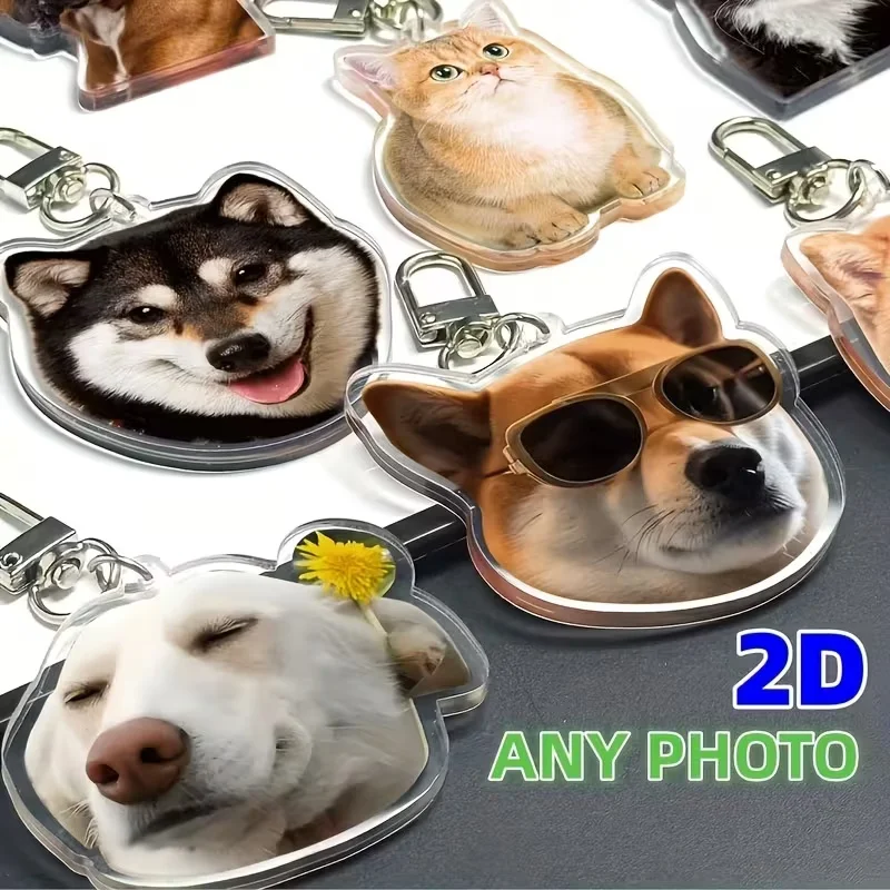 Personalized Pet Photo Keychain - Heart-Shaped Acrylic Key Ring with Lobster Clasp for Dog Or Cat Lovers Unique Birthday Gift Wo