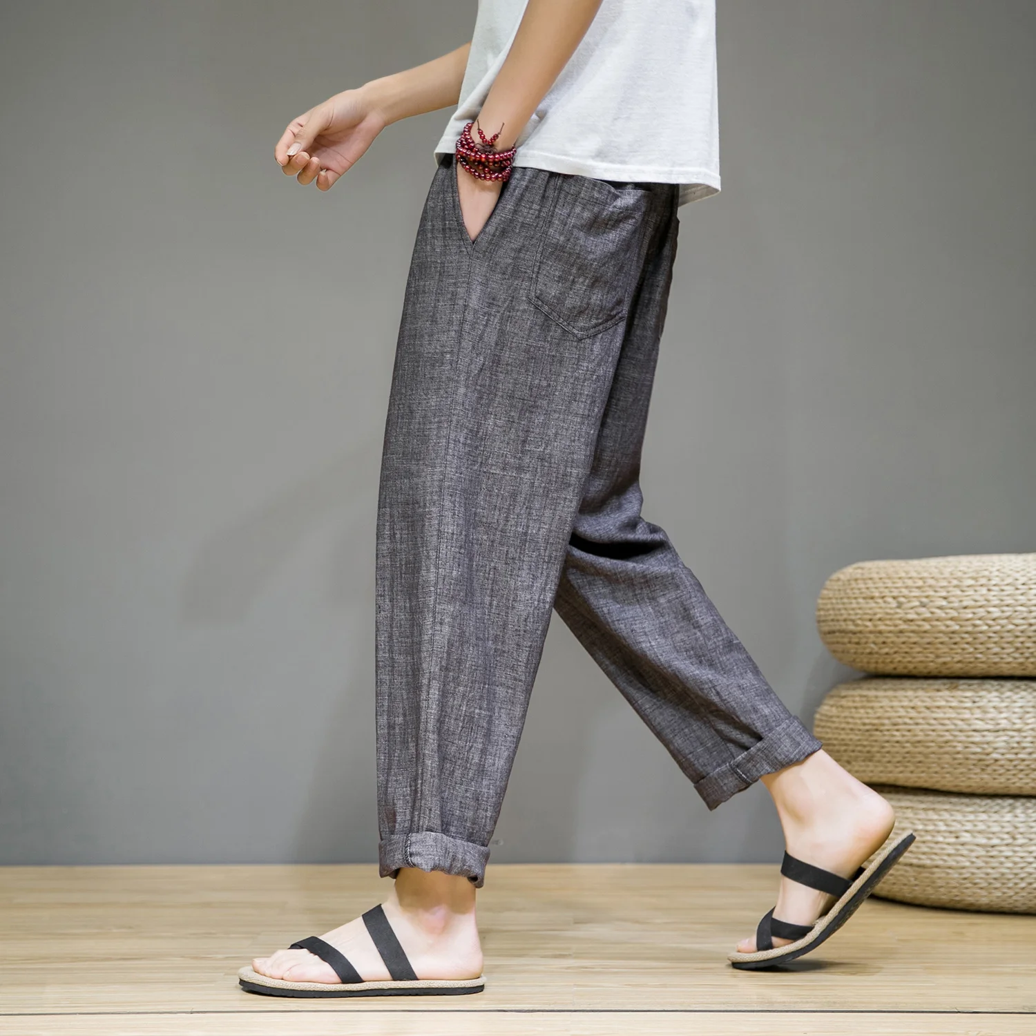 Chinese Style Summer Loose Linen Plus Size Casual Pants Men Clothing Harajuku Retro Simple Harem Trousers Male M-5XL