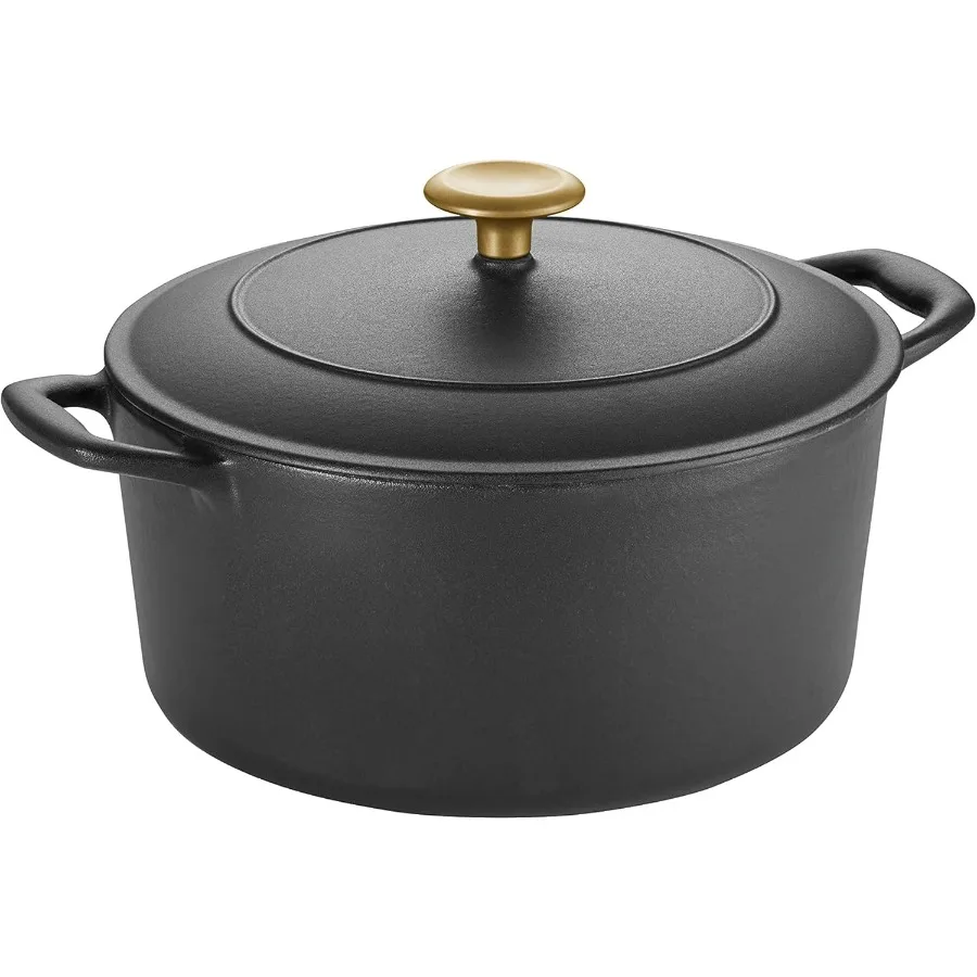

Bestow Enameled Cast Iron Dutch Oven Pot with Lid, Round 5.5-quart, Matte Black with Gold Knob