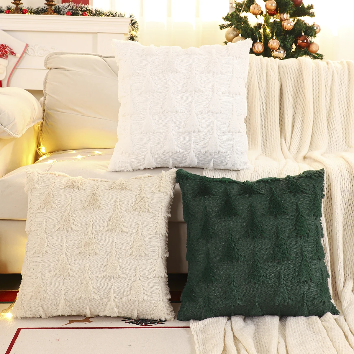 1PC Weihnachtsbaum Dekokissenbezug Winter Plüsch Quilten Weihnachtsdekoration Wohnzimmer