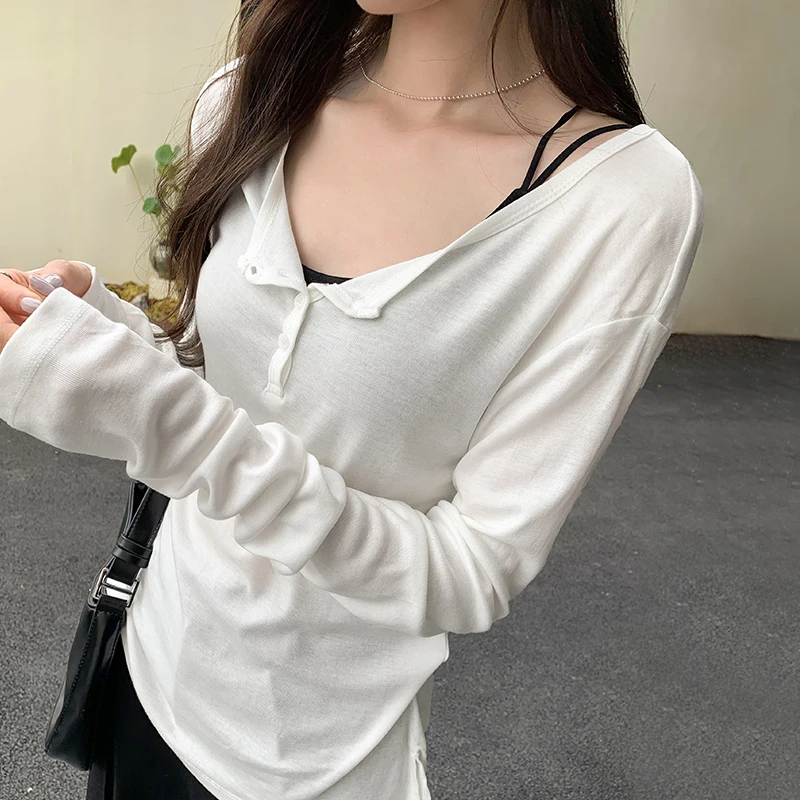 

2024 Autumn New Women Elegant Pullover Tops Fashion Round Neck Solid Color Top Loose Casual Simple Long Sleeve T-shirt