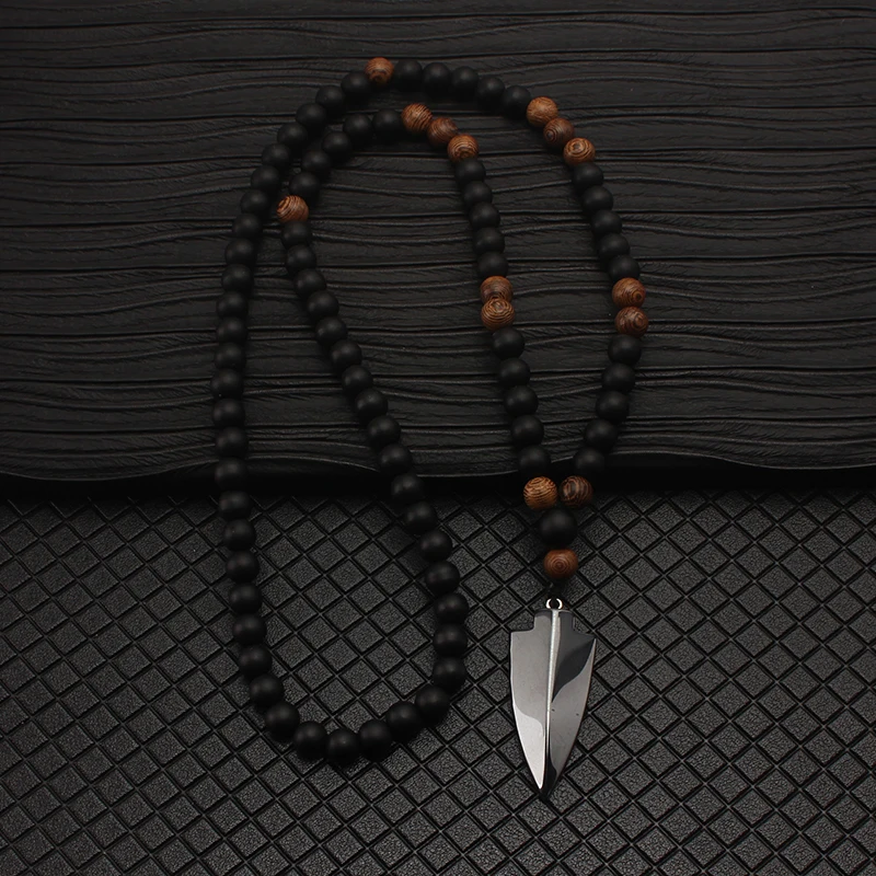 8 мм черные и деревянные бусины со стрелкой, ожерелье для мужчин, ювелирный подарок