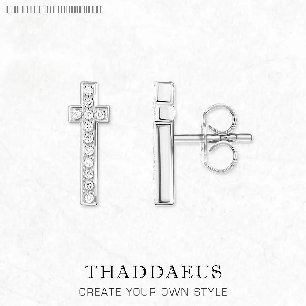 

Stud Earrings Long Cross Europe Style Sweet Fine Jewerly For Women Men Summer New Vintage Gift In 925 Sterling Silver