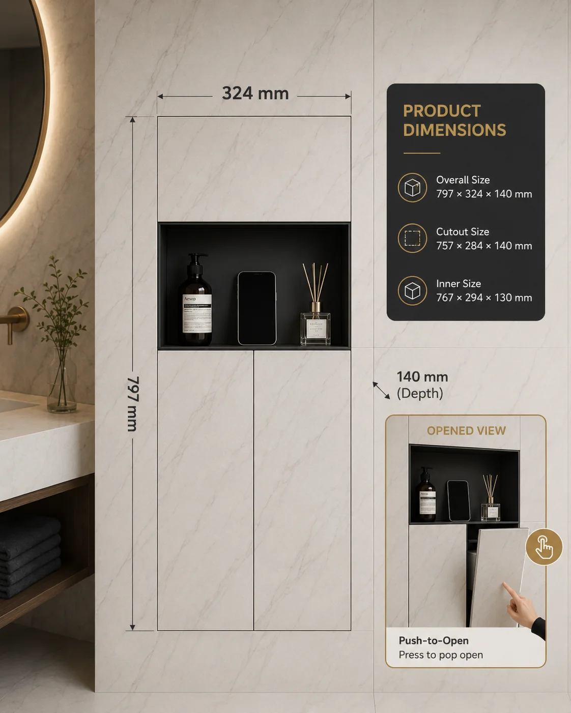 Recessed Bathroom Niche Hidden Built-in Trash Can Concealed Tissue Box Toilet Wall Niche Storage Rack