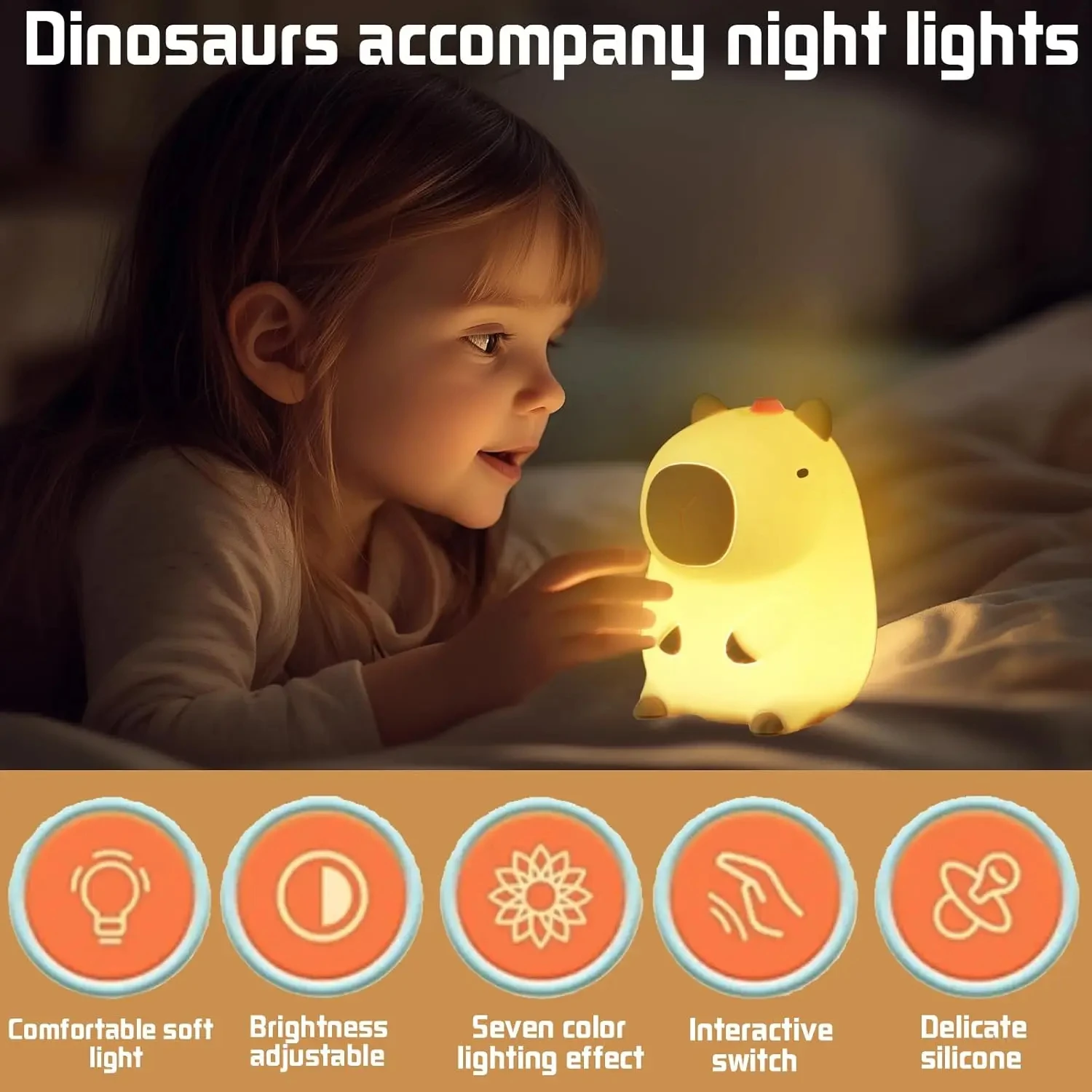 Cute Capybara LED Night Light 7 Colors Touch Cartoon Silicone Bedside Sleep Lamp for Kids Birthday Gift for Children's Room