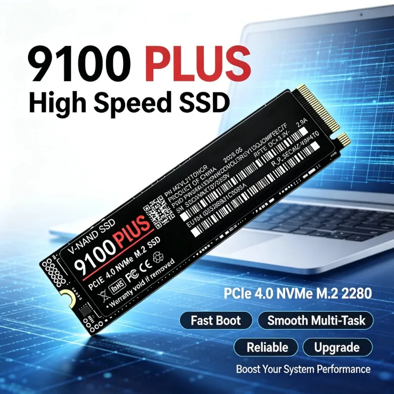 M.2 NVMe SSD 9100 PLUS PCIe Gen 4.0 TLC 3D NAND 500GB 1TB 2TB 4TB 2280 Internal Solid State Drive for PC Laptop