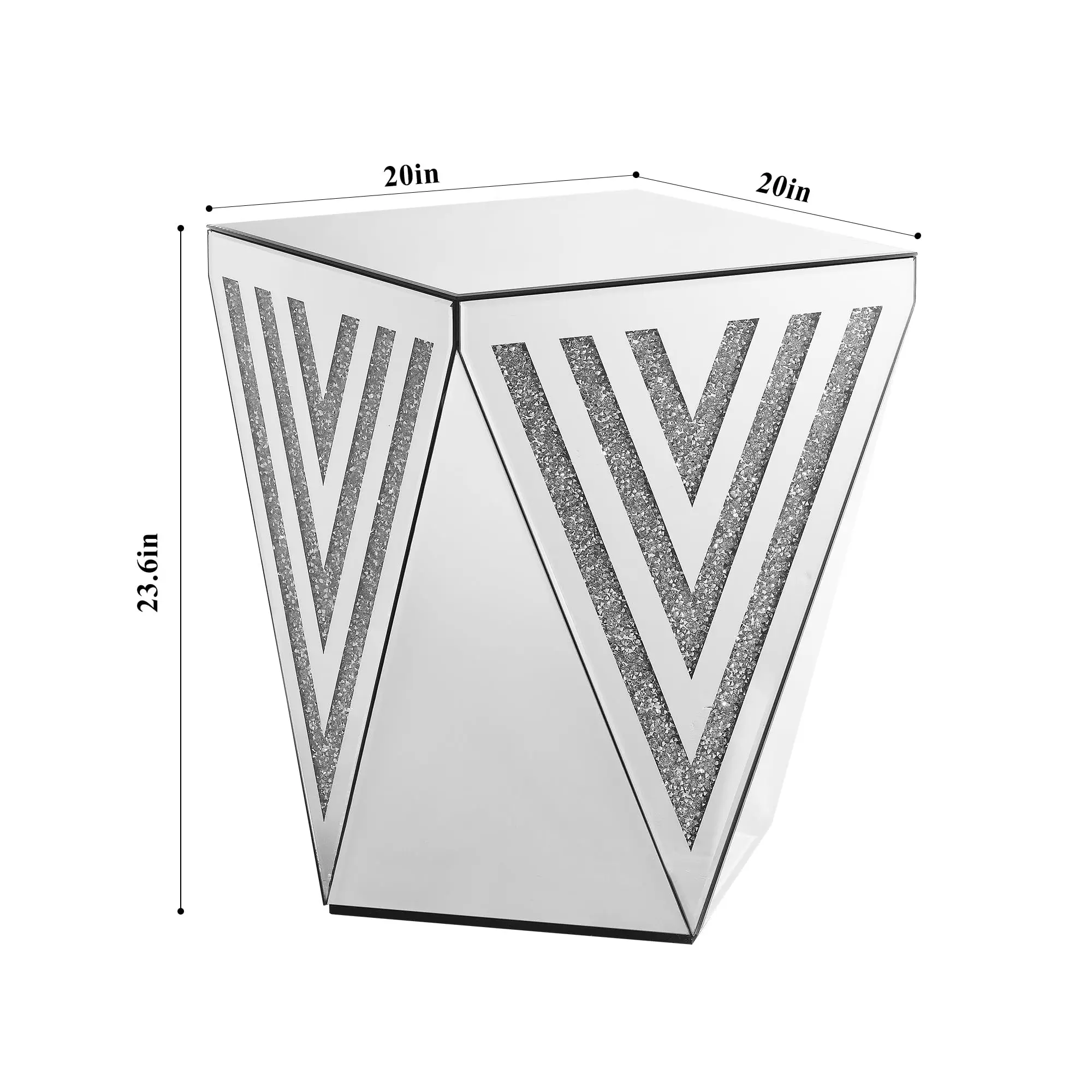 Tavolino a specchio in argento, tavolino in accento con intarsio in cristallo, tavolino da caffè a specchio piccolo per soggiorno, divano, letto