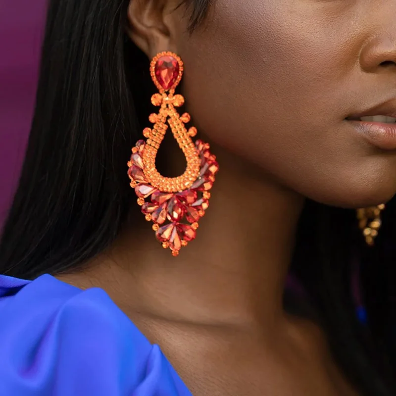Exaggerated Colorful Rhinestone Water Drop Earrings Vintage Crystal Stud Earrings Geometry Ear Accessories Fashion Jewelry 2025
