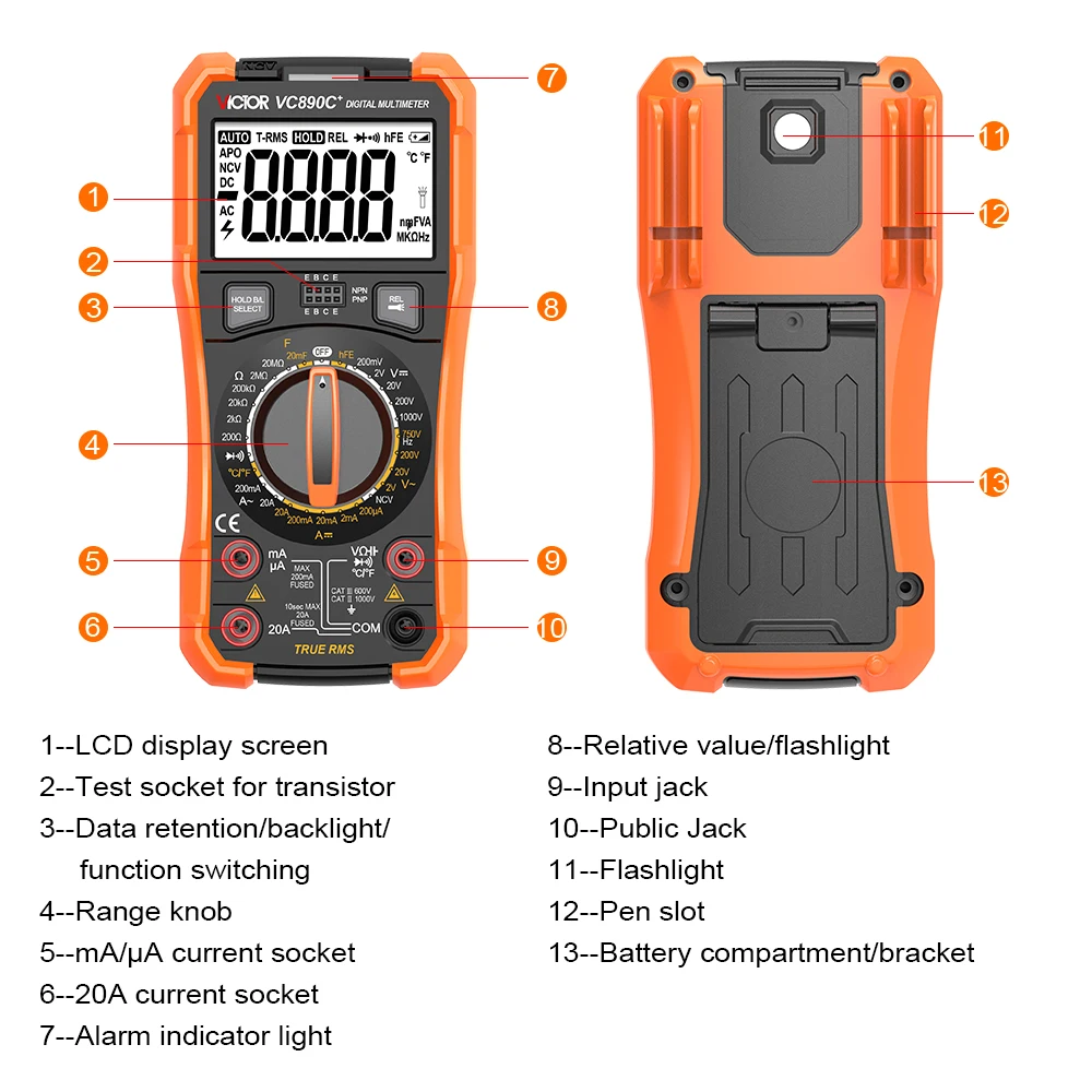 Victor 890D 890C + มัลติมิเตอร์แบบดิจิตอล LCD 1999 จอแสดงผล True RMS Capacitor 2000uF 20A AC DC แรงดันไฟฟ้า Capacitance Tester