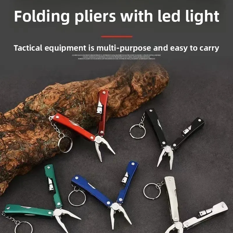 Folding Multi Tool Pliers with LED Light Camping Fishing Gear Mini Stainless Steel Emergency Pocket Utility Knife