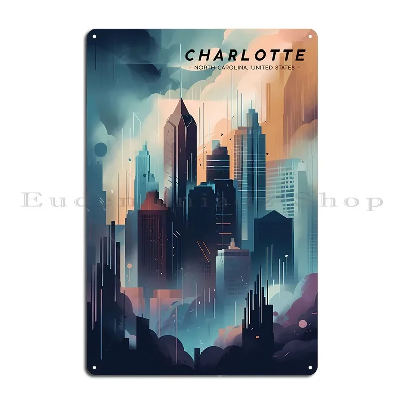 شارلوت سيتي فيو لوحة معدنية للمطبخ والسينما وحفلات الطباعة من القصدير #2